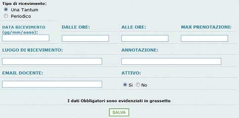 Servizi Docente Disponibilità Ricevimento Questa funzione, consente al docente gestire il ricevimento dei genitori attraverso una gestione automatica dello prenotazioni.