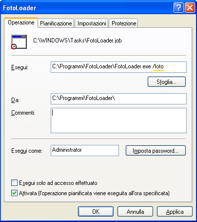 1.2.5 Schedulazione Dal Pannello di controllo di Windows, selezionare Operazioni pianificate (Scheduled tasks) e selezionare Aggiungi operazione pianificata.