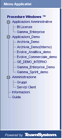 Applicazioni Menu applicativi Procedure Windows Accesso a Procedure ed Applicazioni Windows rese disponibili come servizi attraverso Servizi Remoti - Gamma