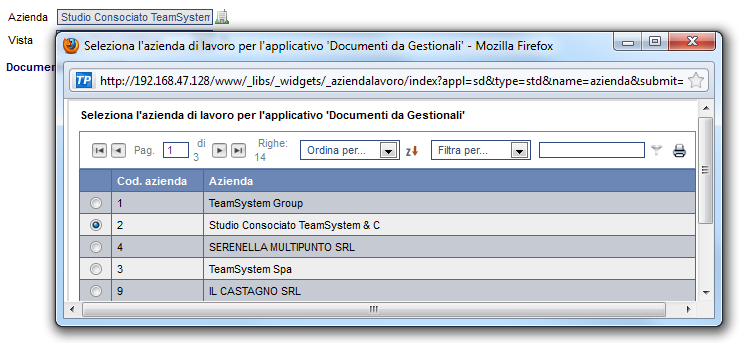 Strumento Azienda di lavoro Azienda di lavoro Nelle applicazioni che lo prevedono (es.: Documenti da Gestionali,.