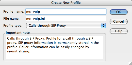 4 Figura 5 Pannello Create New Profile Nella maschera va riempito il campo "Profile name" con il nome che volete assegnare alla vostra linea (ad esempio "mc-voip").