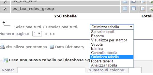 Ad esempio, è possibile ottimizzare le tabelle di un database direttamente da phpmyadmin, autenticandosi, scegliendo il database,