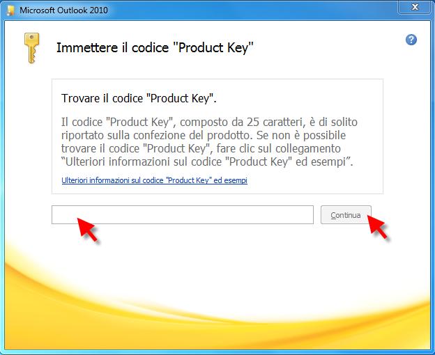 5. Inserire Product Key (chiave di licenza) Inserisca la chiave di licenza