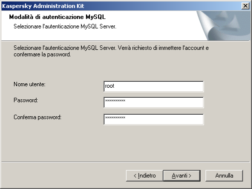 I N S T A L L A Z I O N E D I K A S P E R S K Y A D M I N I S T R A T I O N K IT dell'account locale di sistema. Figura 7.