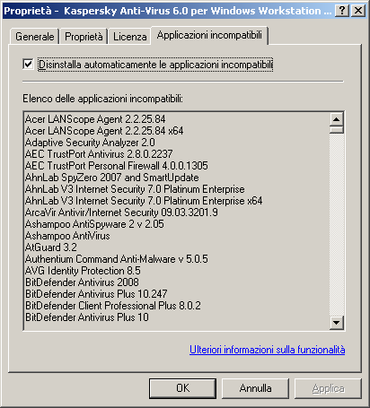 I N S T A L L A Z I O N E E R I M O Z I O N E R E M O T A D E L S O F T W A R E Se la casella Disinstalla automaticamente le applicazioni incompatibili è deselezionata, in caso di rilevamento di