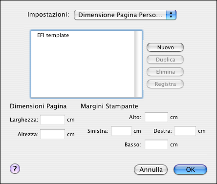 STAMPA DA COMPUTER MAC OS X 31 Definizione e stampa di formati pagina personalizzati Con i formati pagina personalizzati, si definiscono le dimensioni di una pagina stampata.