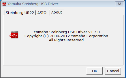 Yamaha Steinberg USB Driver Finestra About Questa finestra riporta le informazioni sul driver audio.