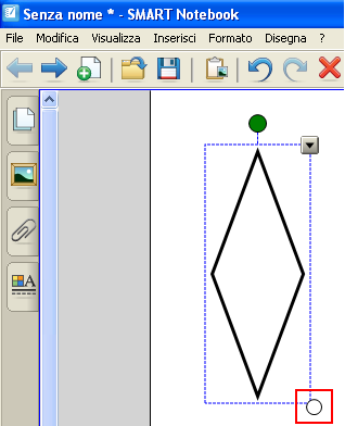Il cerchio verde ha lo scopo di ruotare l oggetto con centro di rotazione posto al centro della figura.