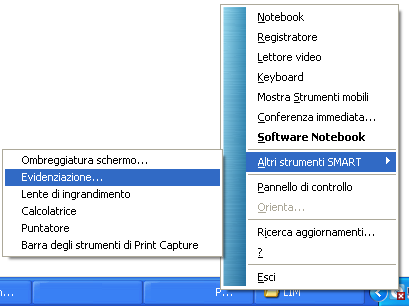 Il comando è presente nel menu Notebook presente nella barra di sistema di Windows nel sottomenu Altri strumenti Smart.