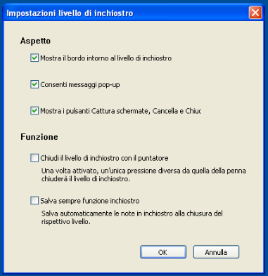 Appare un menu di voci che consente di gestire il contenuto creato. Le possibilità sono di: Salva funzione inchiostro, per catturare l immagine in una pagina di Notebook.