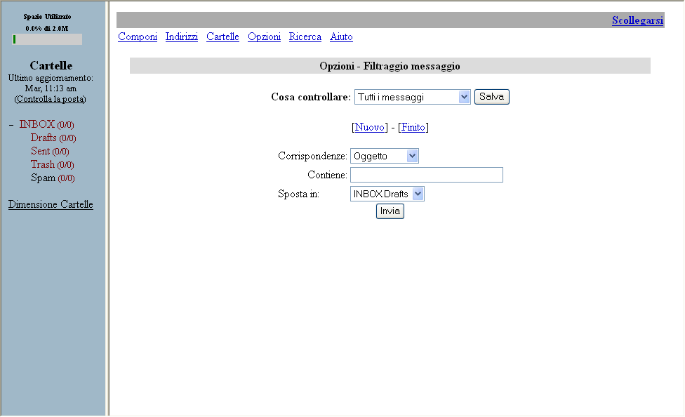 2.7 ARCHIVIARE AUTOMATICAMENTE I MESSAGGI SUL SERVER Come in Outlook Express, attraverso i passi seguenti, è possibile: creare una cartella archivio creare una regola per spostare automaticamente