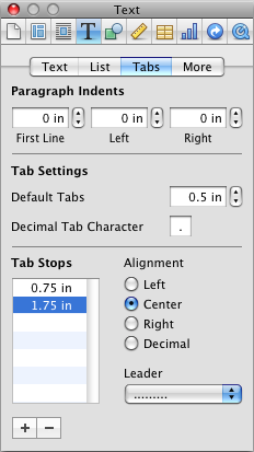 mm Per creare un nuovo punto di tabulazione utilizzando "Impostazioni testo", fai clic nel documento nel punto in cui desideri inserire un nuovo punto di tabulazione, fai clic su Impostazioni nella