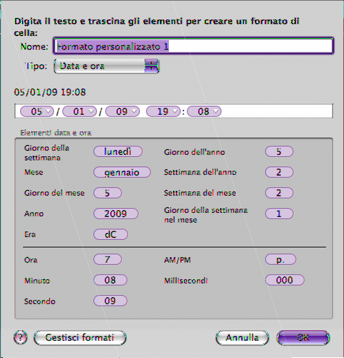 2 Scegli Personalizza dal menu a comparsa "Formato cella" nel pannello Formato di "Impostazioni tabella". 3 Scegli "Data e ora" dal menu a comparsa Tipo.