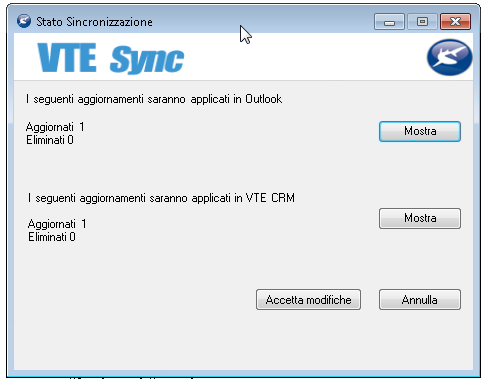 2 Sincronizzazione dei Contatti La sincronizzazione dei contatti permette di sincronizzare il modulo Contatti di VTECRM e la rubrica di Outlook.
