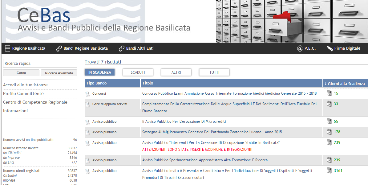 Portale della Centrale Bandi e Avvisi Il Portale che viene raggiunto grazie a link esterni dai siti istituzionali degli Enti interessati, contiene un Area Pubblica ed un Area Privata.