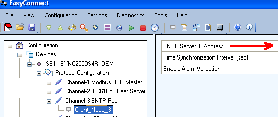 7. ENG Modify the SNTP IP server number in the 61850 module After to have executed a scan command, to be sure of the connection, select the menu, select the parameters like showed in the picture