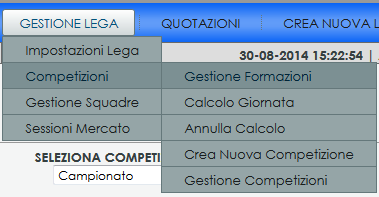 GESTIONE FORMAZIONI Dal menù che segue l amministratore di lega potrà gestire le formazioni per ogni partecipante alla