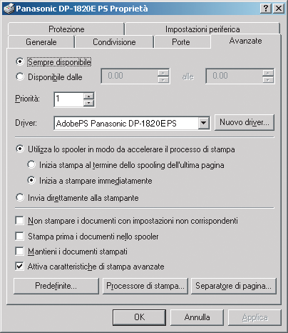 Configurazione delle impostazioni del driver di stampa Windows 2000/Windows XP/Windows Server 2003 (Amministratore) Avanzate 1.