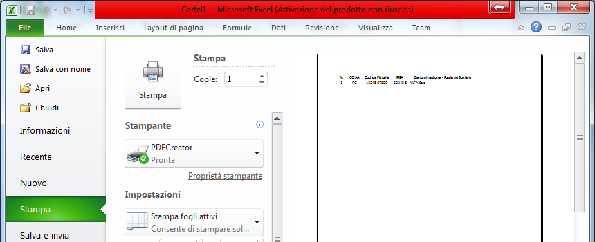 Creazione dell elenco in formato PDF/A Aprire il file Excel contenente l elenco, il file riportato nell immagine sottostante è solo un esempio: L elenco opportunamente formattato andrà predisposto