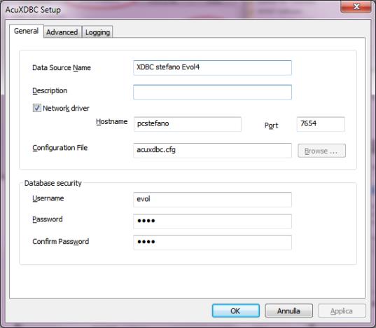 Configurazione fonte dati Nel menù a cui si accede dal tasto Start selezionare la cartella Acucorp