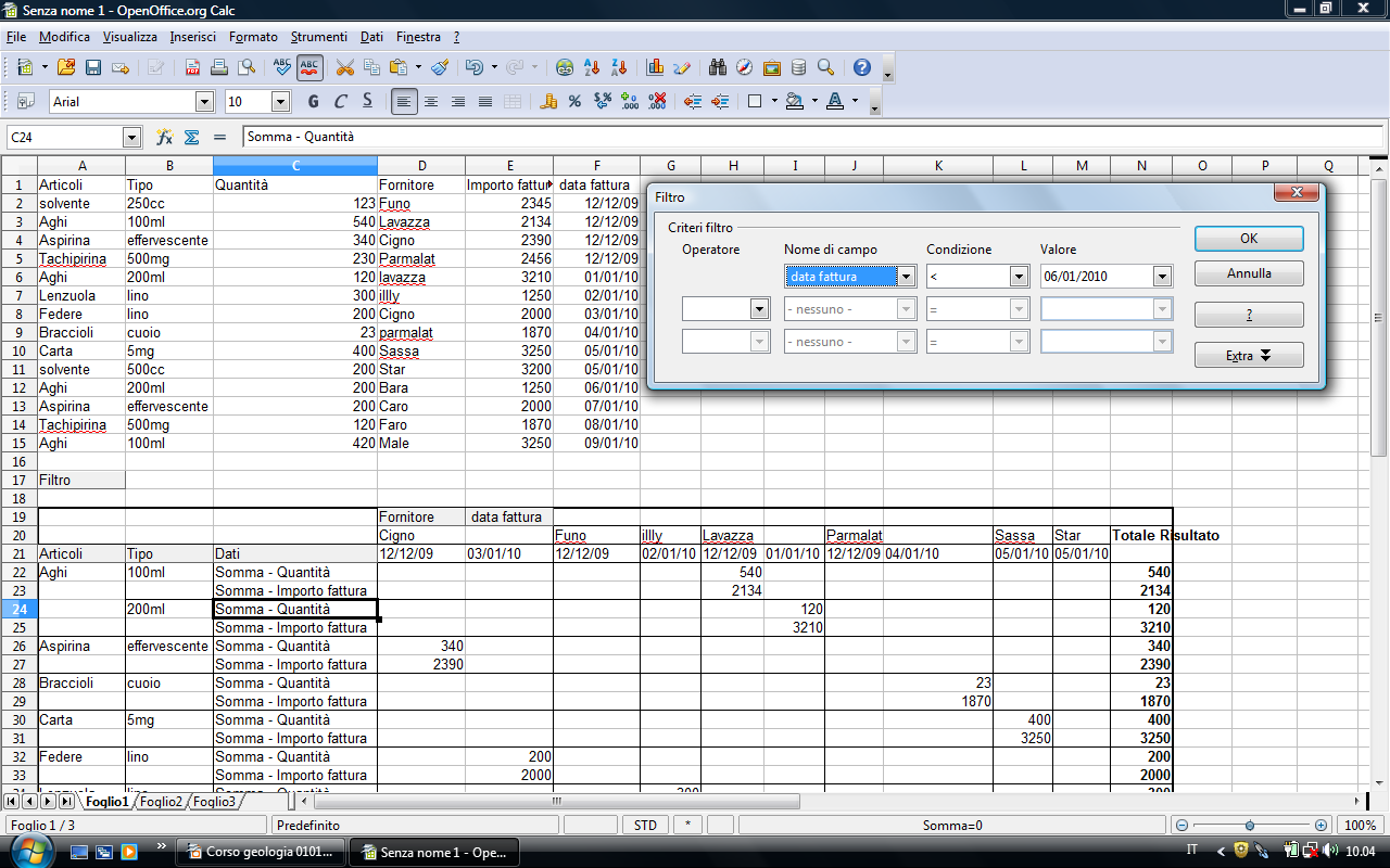 1.8.Tabelle Pivot (per motivi non chiar Pilot in OpenOffice) Uso delle tabelle Pivot per analizzare i dati di un elenco. Selezionare l'elenco e poi dal Menù digitare Dati, DataPivot e Avvia.