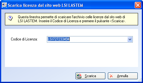 L archivio delle licenze è costituito da un unico file compresso in formato zip ma con estensione lsilic: questo è il formato con il quale vengono distribuite le licenze da LSI LASTEM.