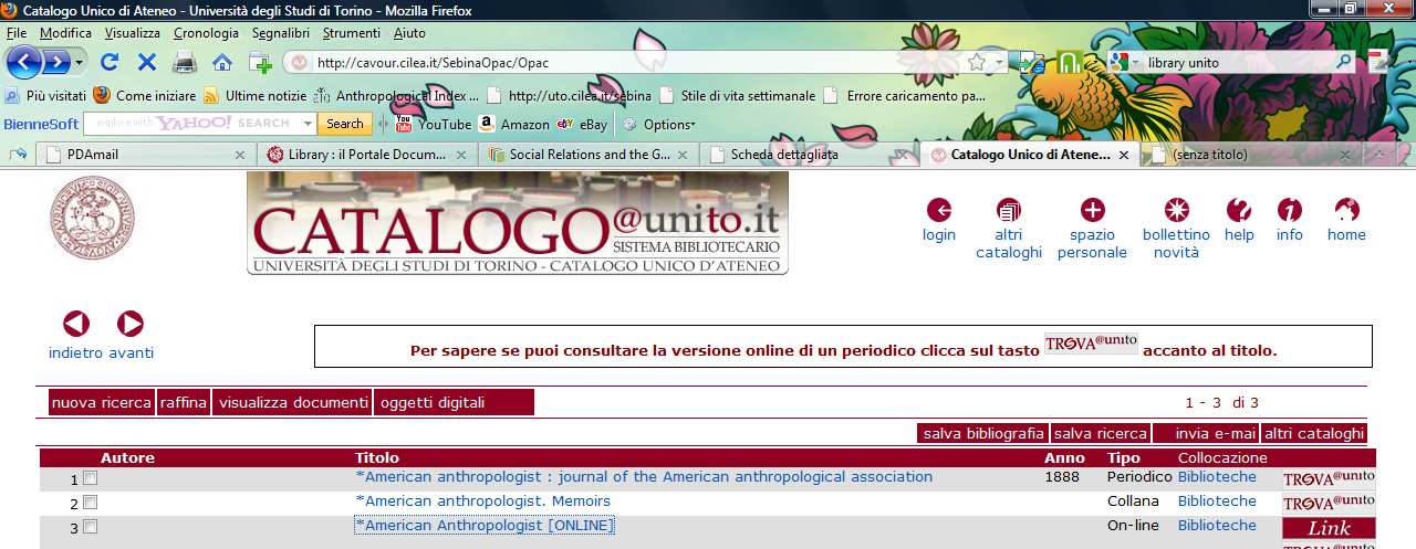 Come si presentano i risultati Vengono indicate la tipologia