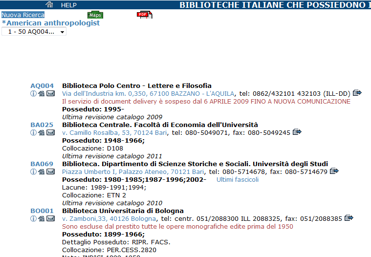 I risultati su ACNP Per i periodici è sempre importante considerare le CONSISTENZE