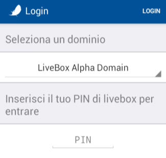 1. LOGIN Per accedere all applicazione Android di LiveBox, occorre effettuare il Login dalla pagina d accesso, inserendo Username e Password e specificare il server che verrà comunicato dall