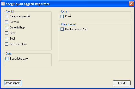 3) Selezionare gli oggetti da importare: tipicamente vanno selezionati tutti gli oggetti; 4) Premere il pulsante Avvia import per completare l operazione. Attenzione!