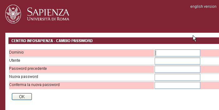 5. Cambio password tramite Cerbero Il cambio password può essere effettuato anche dal sito https://cerbero.uniroma1.it/.