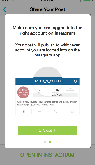 Invia e programma immagini di Instagram da Hootsuite (web e mobile) 1. Seleziona il tuo account di Instagram dalla Lista dei profili. 8.