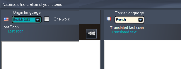 Traduzione di testo nell'interfaccia IRISPen TM 1. Fare clic sulla scheda Altre opzioni > Acquisisci& Traduci. 2. Nella colonna di sinistra selezionare la lingua del testo che verrà acquisito. 3.