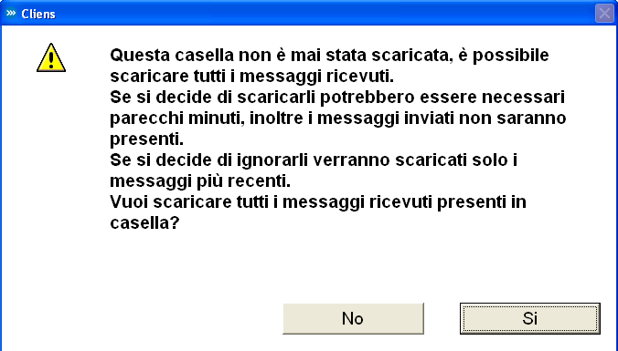 Nella pagina principale di gestione della PEC cliccare il tasto in alto a destra (invia/ricevi) per effettuare lo scaricamento delle PEC ricevute all'interno di Cliens.