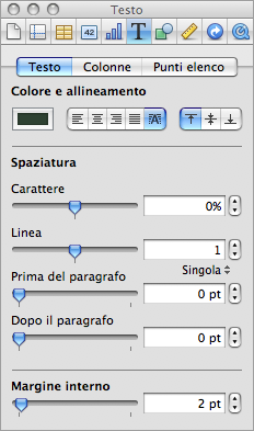 I controlli relativi al colore, alla spaziatura e all'allineamento sono inoltre disponibili nella barra del formato quando il testo è selezionato.