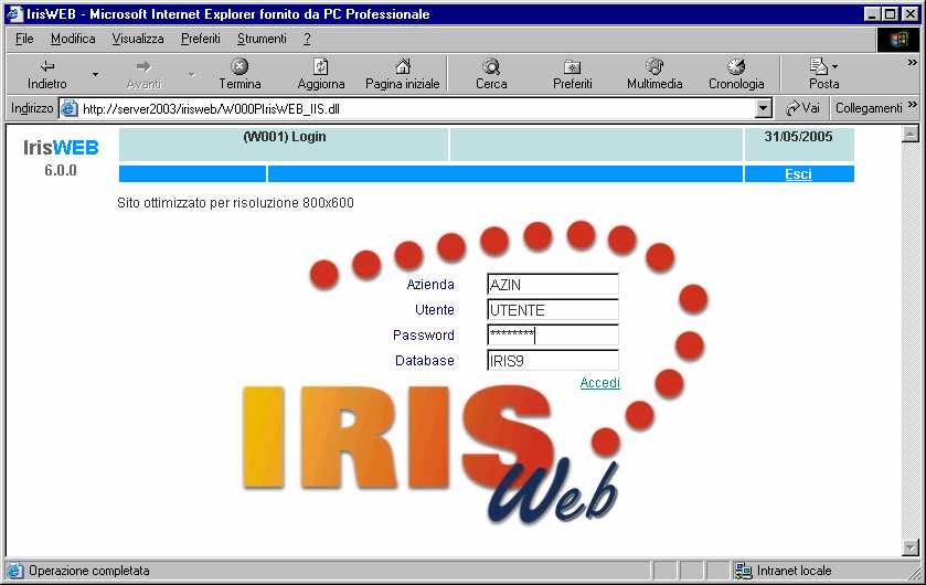a - Autenticazione dell utente (operatore o dipendente) per poter accedere ad IrisWeb Figura n.