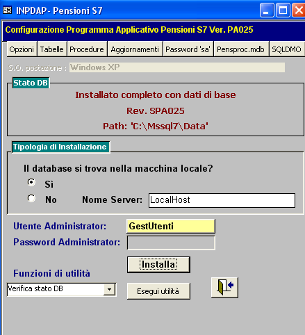 La funzione di questo modulo, per quanto riguarda l aggiornamento alla versione Pa04, è solo quella di collegare i moduli client alla macchina Server che ospita il database.