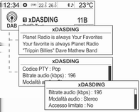 Radio 195 Sintonizzazione manuale di una stazione DAB Uso dell'elenco delle stazioni DAB Visualizzazione delle informazioni DAB Dalla modalità DAB, premere la manopola multifunzione per inserire Menu