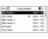 Radio 97 Definizione del numero di elenchi di preferiti disponibili Con il menu principale della radio attivo, premere la manopola multifunzione per aprire il rispettivo menu di gamma d'onda.