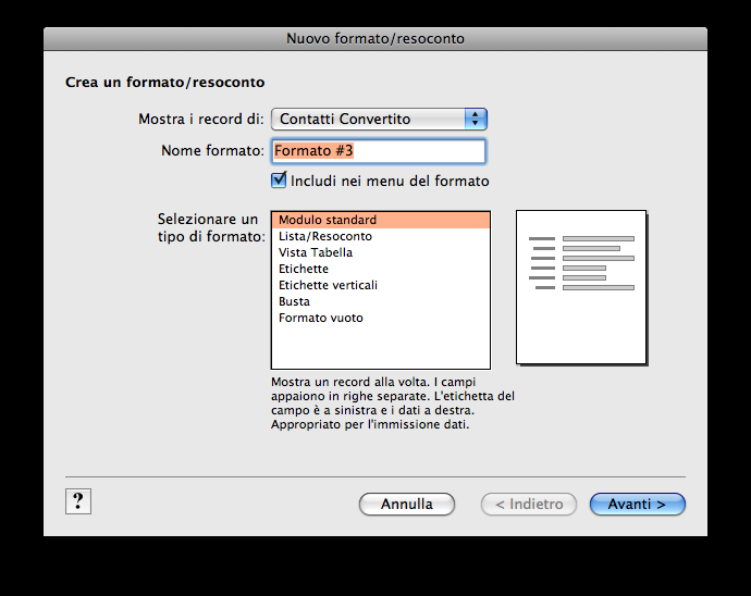 8. Un altro modo semplice per creare nuovi formati è offerto dal pulsante «Nuovo formato/resoconto» nella parte superiore della schermata Formato scheda. 9.