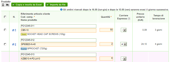 Tutte le informazioni relative al componente MISUMI vengono compilate automaticamente.