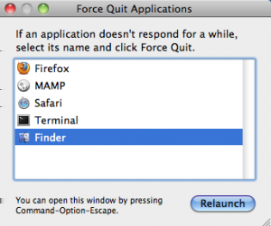 5. È ora necessario riavviare il Finder. Premere contemporaneamente i seguenti tasti sulla tastiera Macintosh: option+cmd+esc. Si aprirà la finestra Chiusura forzata applicazioni.