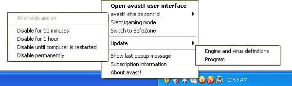 Icona di Avast nella "barra delle applicazioni" L' icona di avast!