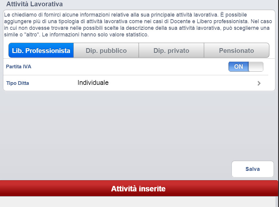 ATTIVITA LAVORATIVA Cliccando sul tasto attività lavorativa si apre la seguente schermata Attraverso la quale è