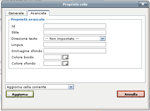 XFACILE / XTOTEM Pagina 109 Imposta le proprietà della cella della tabella su cui è il cursore 1. Cliccare all'interno della cella da modificare 2. Premere 3.