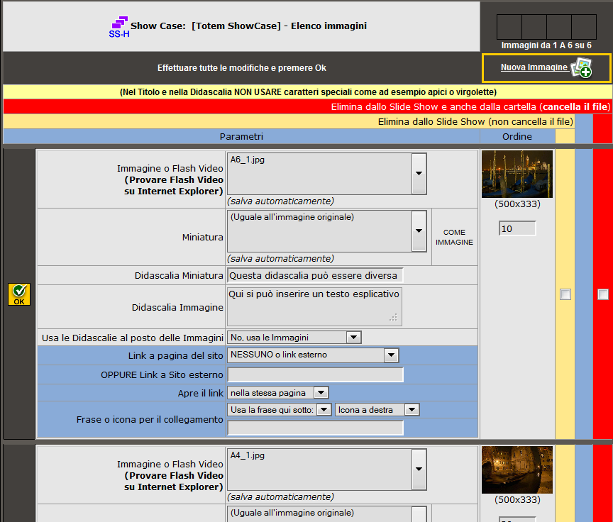 XFACILE / XTOTEM Pagina 242 Immagini di uno Slide Show NOTA: Tutte le immagini devono essere preventivamente trasferite nel programma come descritto nel capitolo Foto e contributi.