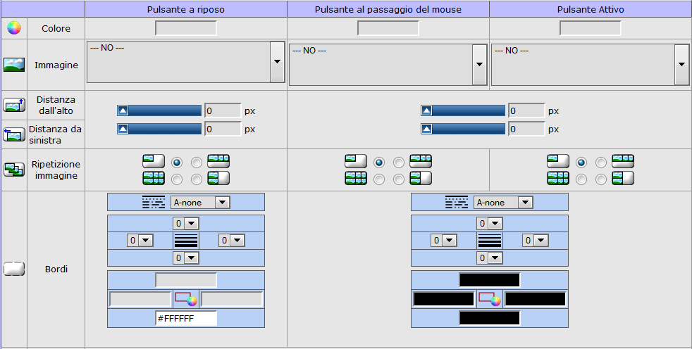 XFACILE / XTOTEM Pagina 313 1 2 3 4 5 6 7 1. Colore di sfondo 2. Immagine di sfondo 3. Distanza dell'immagine dai bordi 4. Ripetizione dell'immagine di sfondo 5. Tipo di bordo 6.
