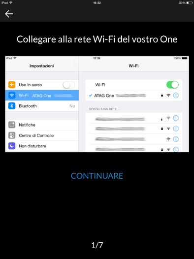 Cerca One app - Premere la configurazione Wi-Fi Fase 1/7 : Questa schermata indica che è necessario scegliere le impostazioni dal tuo smartphone o tablet WI-FI con.