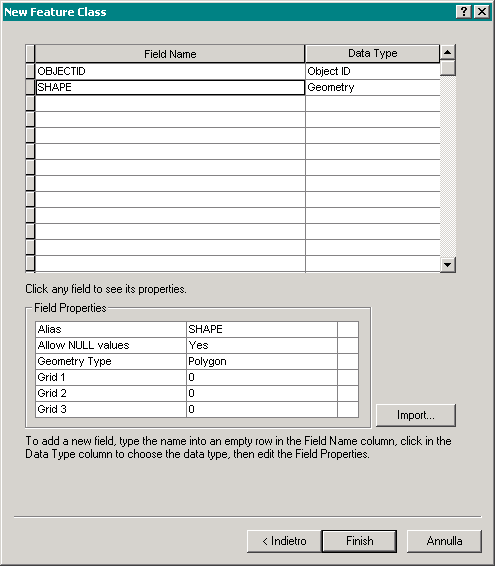 creare nuovi contenuti: geodatabase tipo