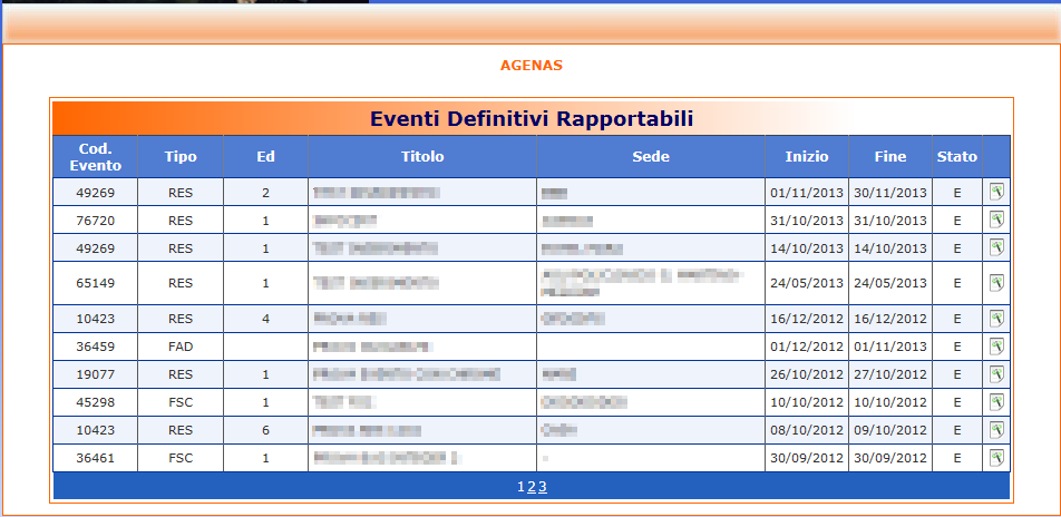 E.C.M. Guida rapida per la generazione Capitolo 2 6 Premere il tasto in corrispondenza dell evento per il quale si desidera generare il rapporto.